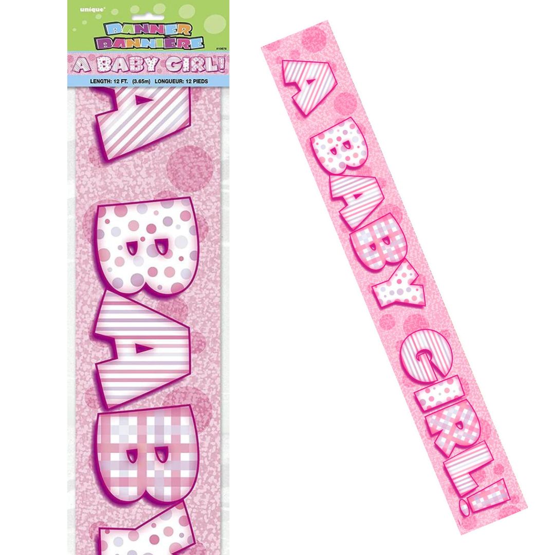 Unique "A BABY GIRL" Bbaby Shower Prismatic Foil Banner 3.65m