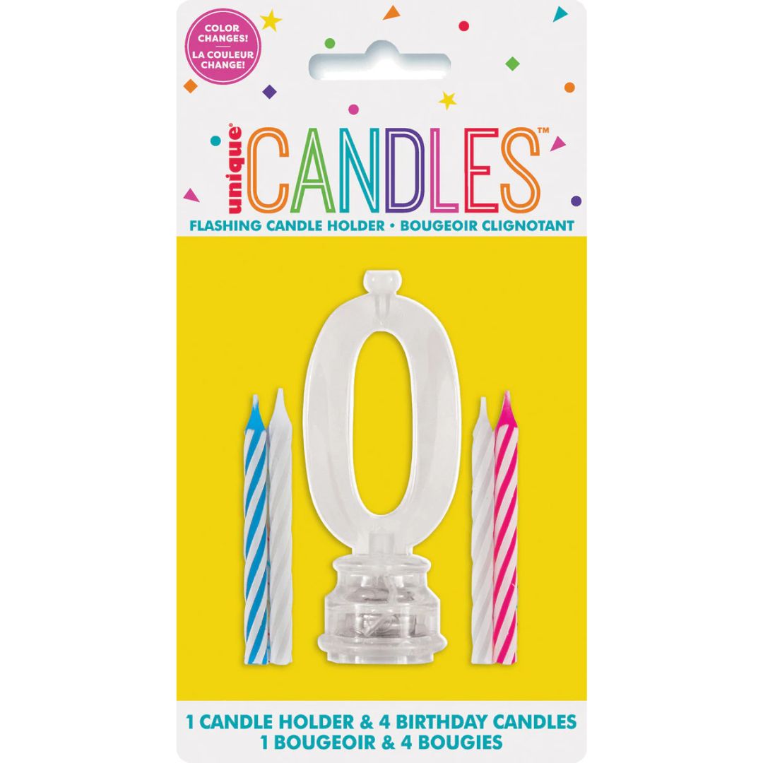 Unique LED Flashing Candle Holder + Number 0