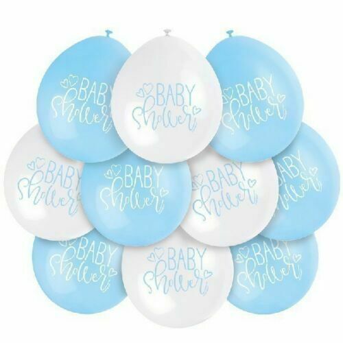 Unique 9" Latex Balloons x10pcs - Baby Shower, Blue/White