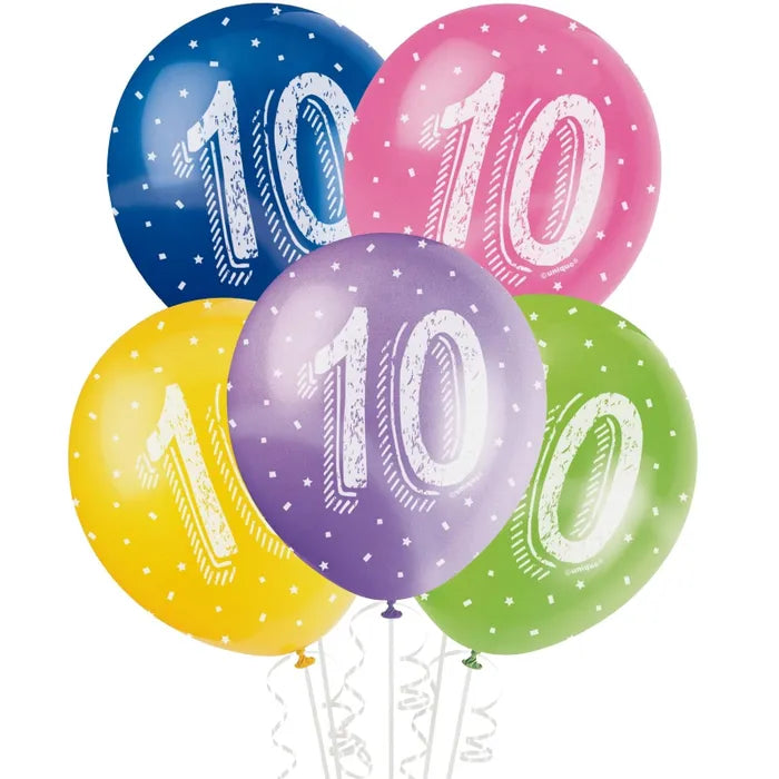 Unique 12" Latex Balloons x5pcs - 10th Birthday