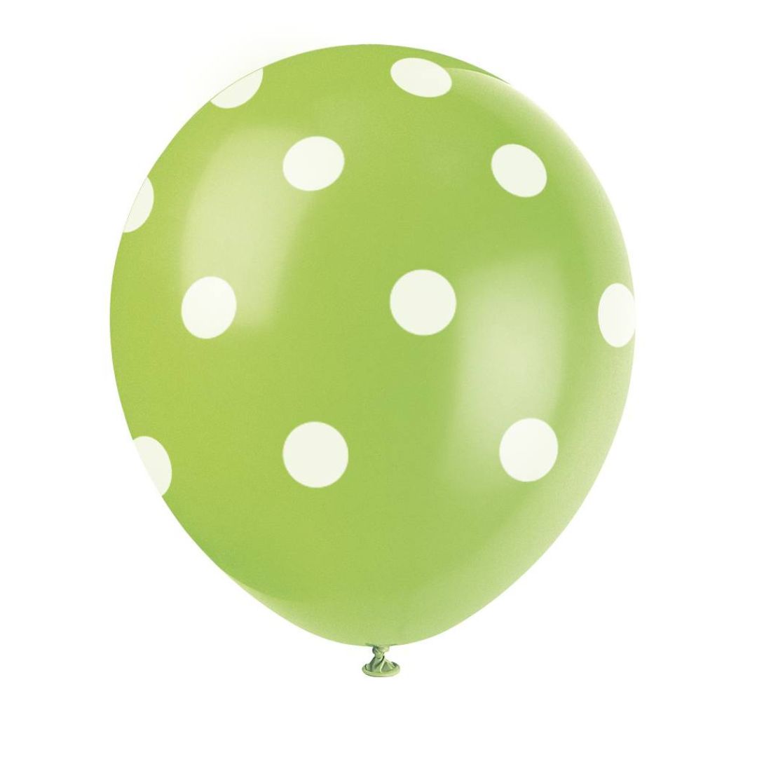 Unique 12'' Latex Balloons x6pcs - White Dots on Green