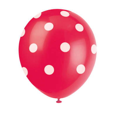 Unique 12'' Latex Balloons x6pcs - White Dots on Red