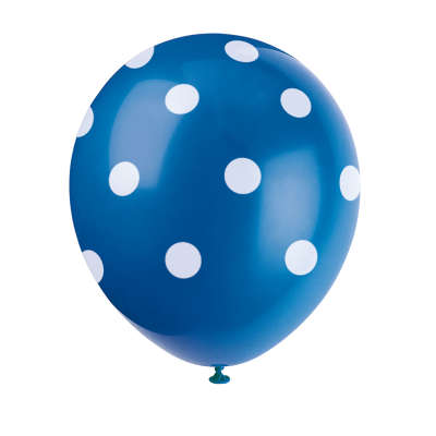 Unique 12'' Latex Balloons x6pcs - White Dots on Evening Blue