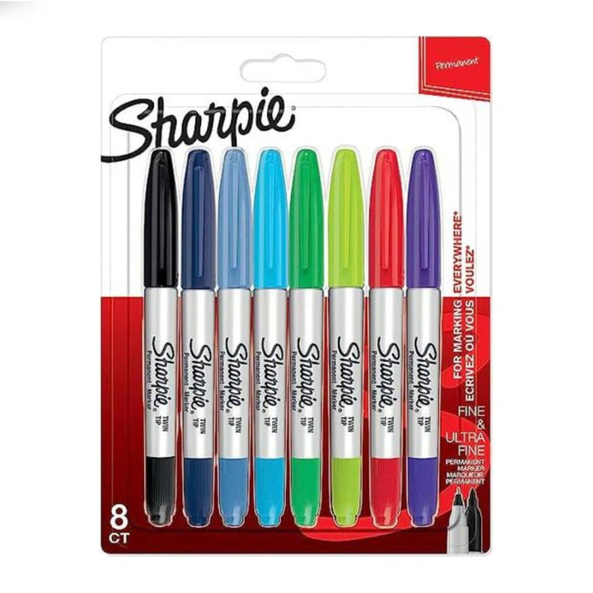 Sharpie Twin Tip Permanent Markers Fine & Ultra Fine Points X8 Colours