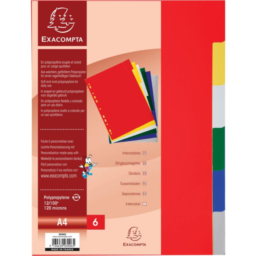 Exacompta Dividers 6pc Assorted Colours Plastic