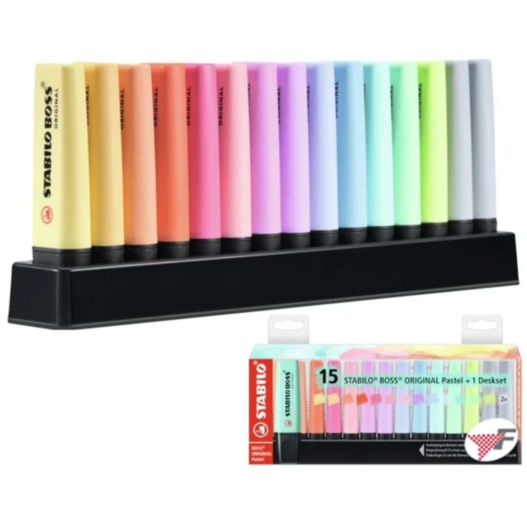 Stabilo Boss Original Pastel Highlighter + Deskset A Pack Of 15pcs