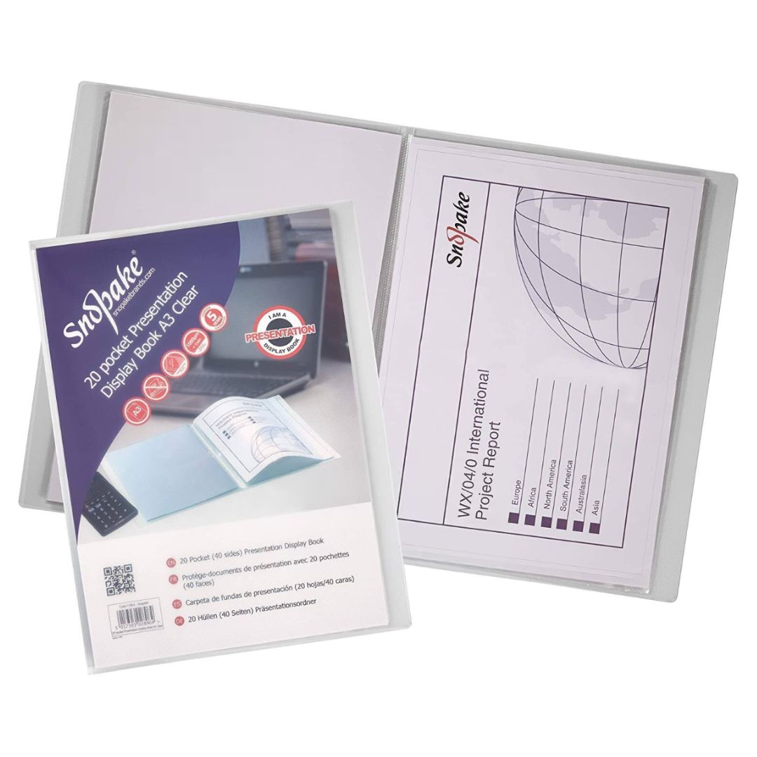 A3 Snopake Superline Presentation Folder 20 Pocket - Transparent