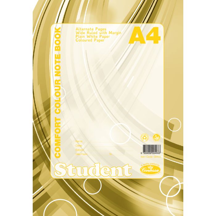 A4 Student Note Book - Wide Lines On Yellow Paper 64pgs