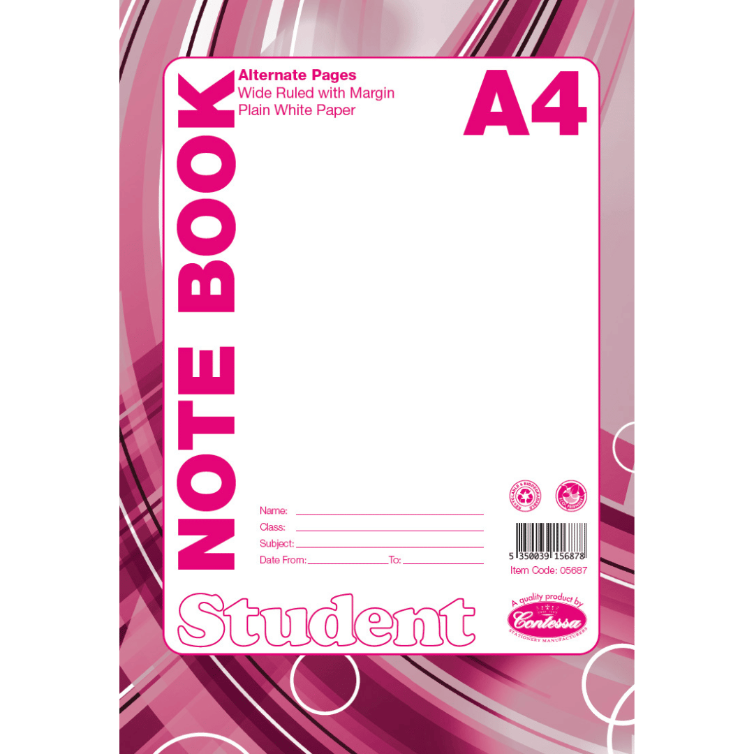 A4 Student Note Book - Alternate Wide Lines 64pgs