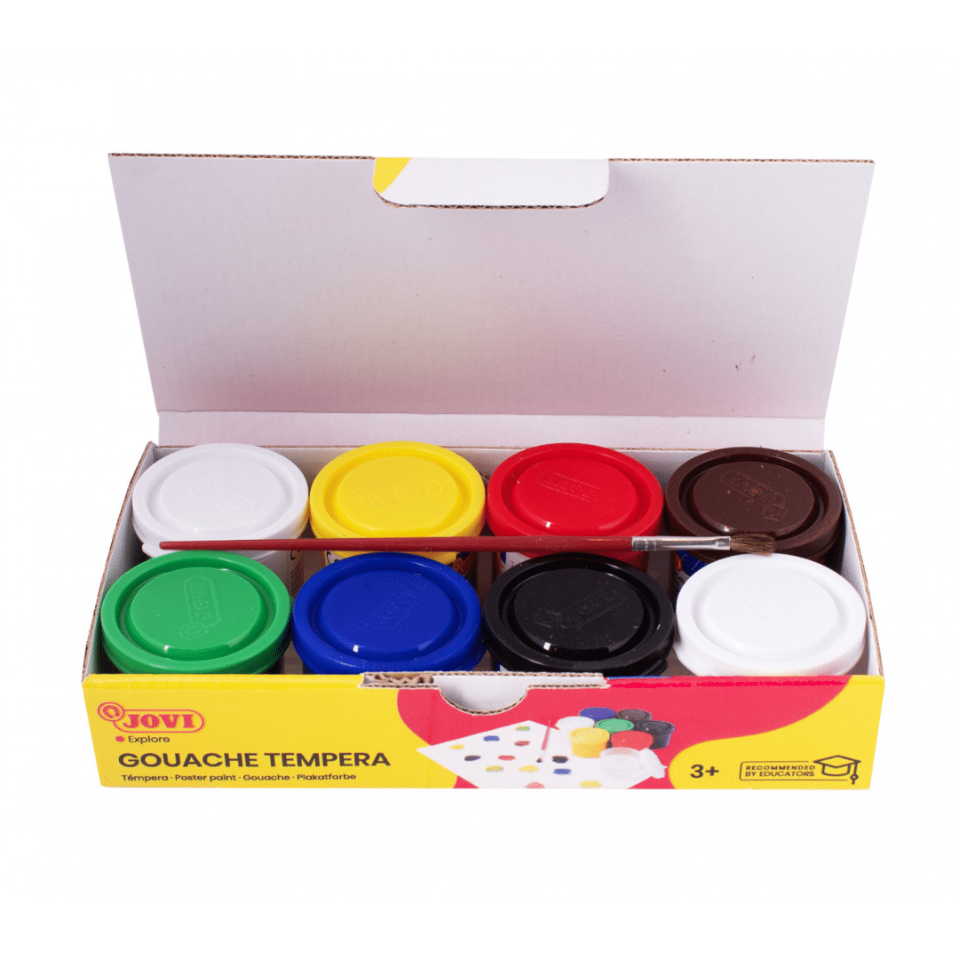 Jovi Gouache Tempera - 7 Jars x 35 ml - Assorted Colours + Brush