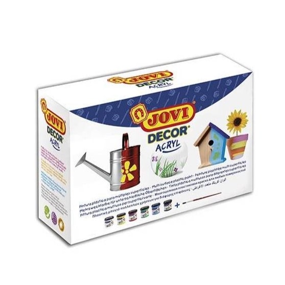 Jovi Décor Acrylic - 6 Jars x 55ml - Assorted Colours + Brush