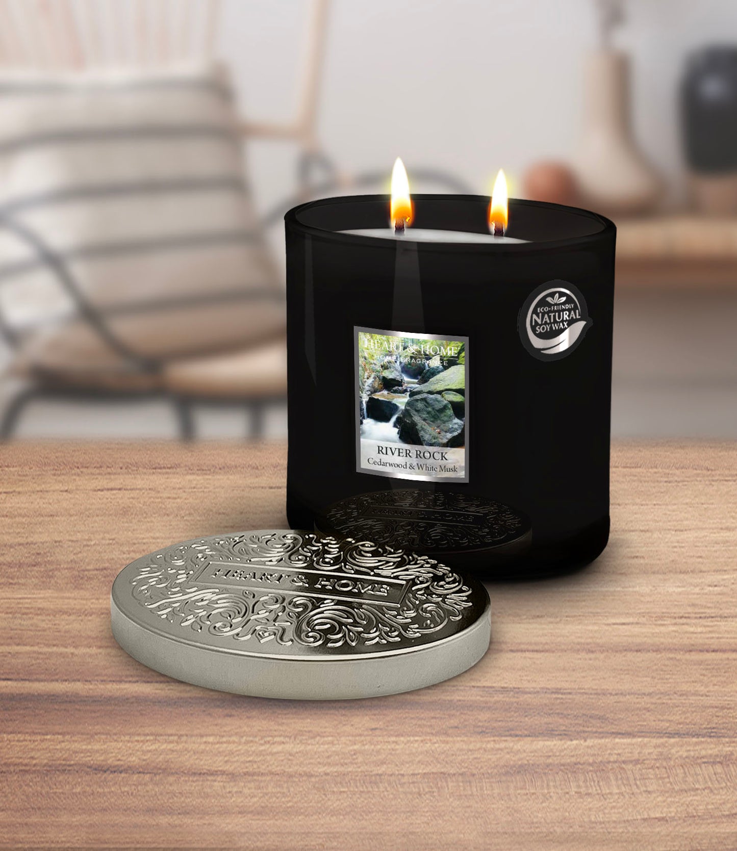 H&H Two Wick Ellipse Wick Candle 220g - River Rock