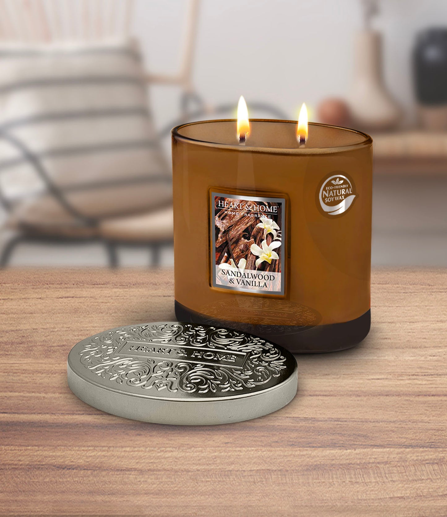 H&H Sandalwood & Vanilla Two Wick Ellipse Candle