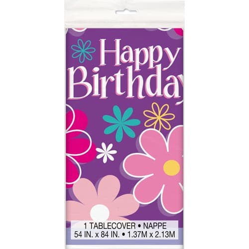 Unique Plastic Table Cover (1.37 x 2.13cm) - Floral Birthday