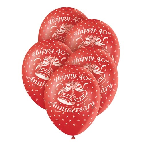 Unique 12" Pearlized Latex Balloons x5 - 40th Anniversary