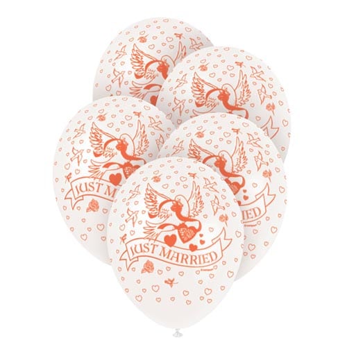 Unique 12" Pearlized Latex Balloons x5 - Just Married