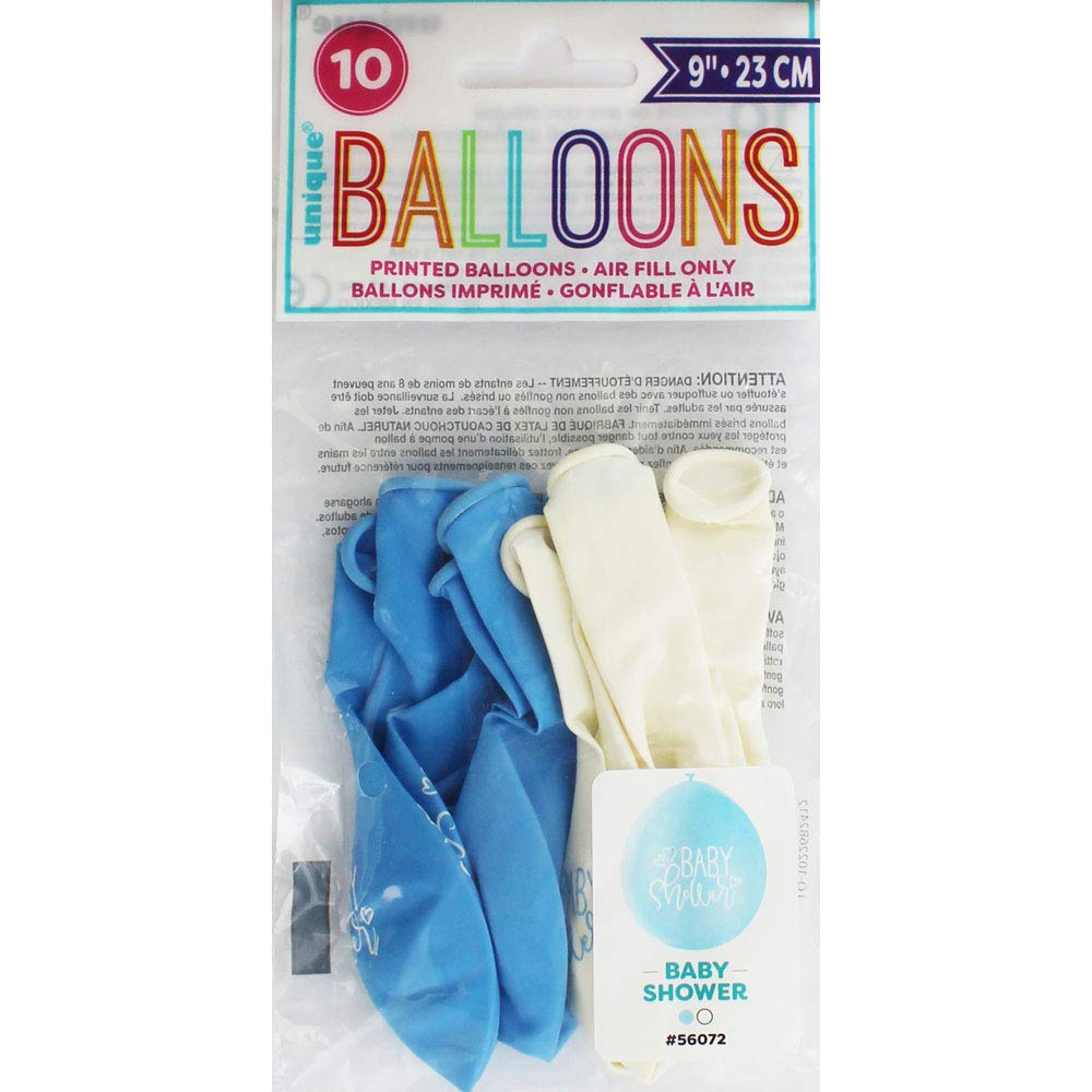Unique 9" Latex Balloons x10pcs - Baby Shower, Blue/White