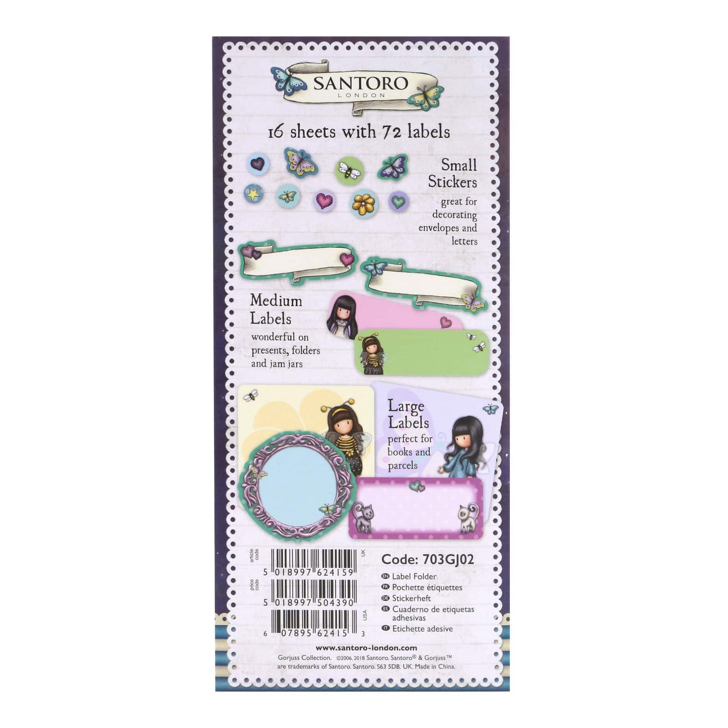 Santoro Gorjuss - 16 Sheets with 72 Labels