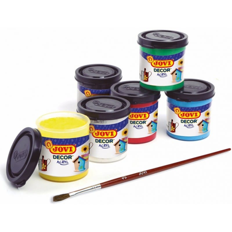 Jovi Décor Acrylic - 6 Jars x 55ml - Assorted Colours + Brush