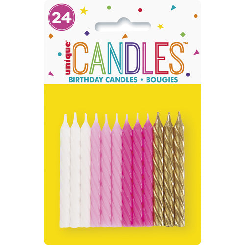 Unique Spiral Birthday Candles A Pack Of 24pcs - White/Pink/Gold