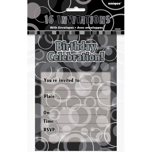 Unique Black Birthday Party Invitations And Envelopes A Pack Of 16pcs