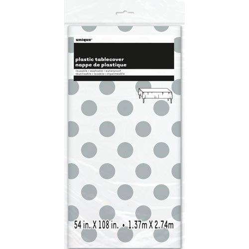Unique Plastic Table Cover 1.37 x 2.74m - Silver Dots