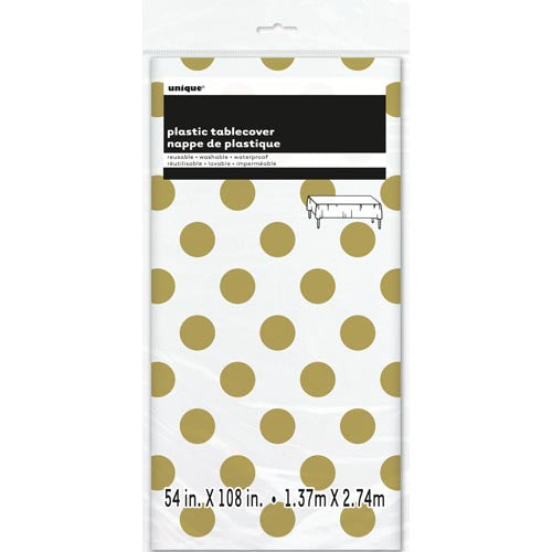 Unique Plastic Table Cover 1.37 x 2.74m - Gold Dots