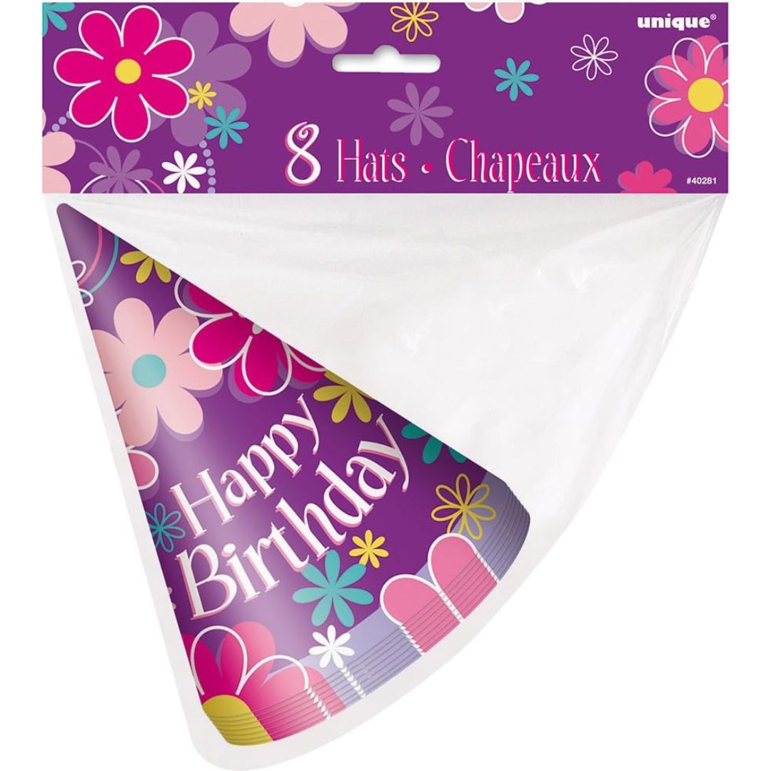 Unique Party Hats Happy Birthday Blossoms A Pack Of 8pcs