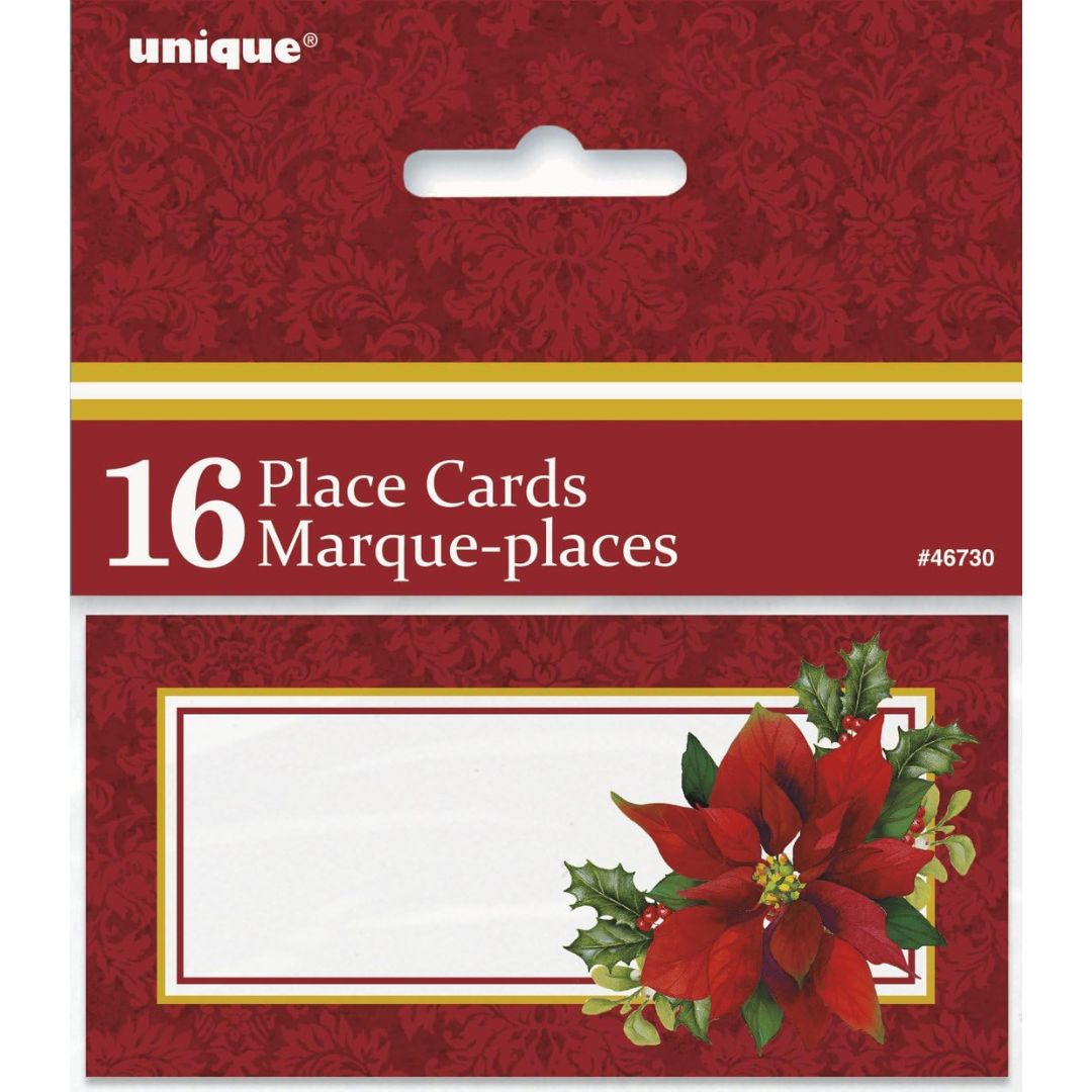 Holly Poinsettia Christmas Place Cards A Pack Of 16pcs