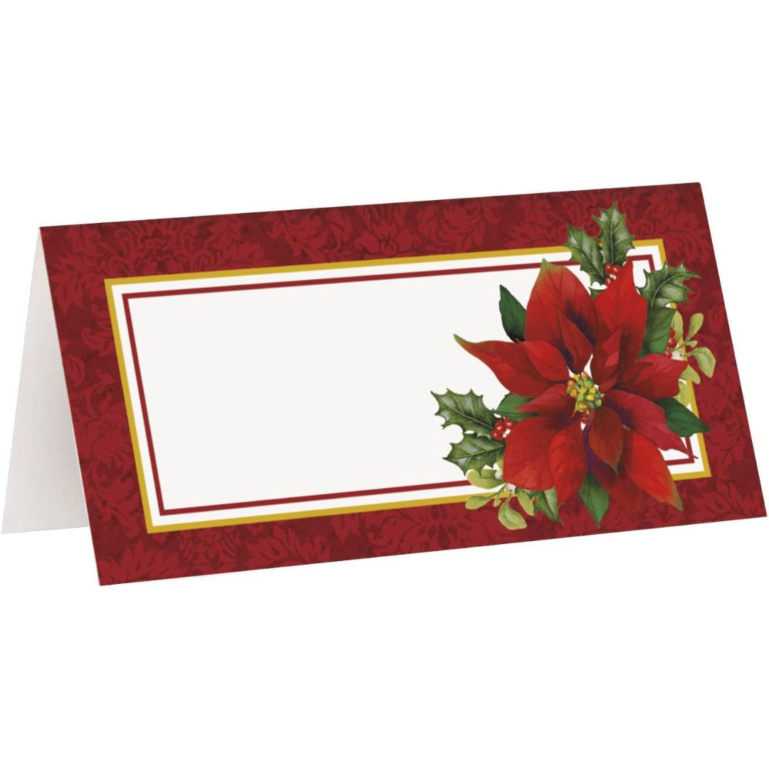 Holly Poinsettia Christmas Place Cards A Pack Of 16pcs