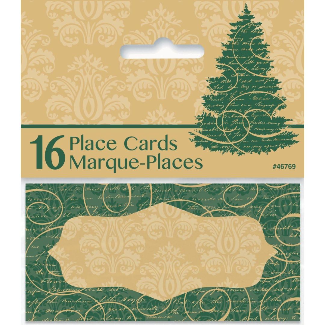 Elegant Green & Gold Christmas Place Cards A Pack Of 16pcs