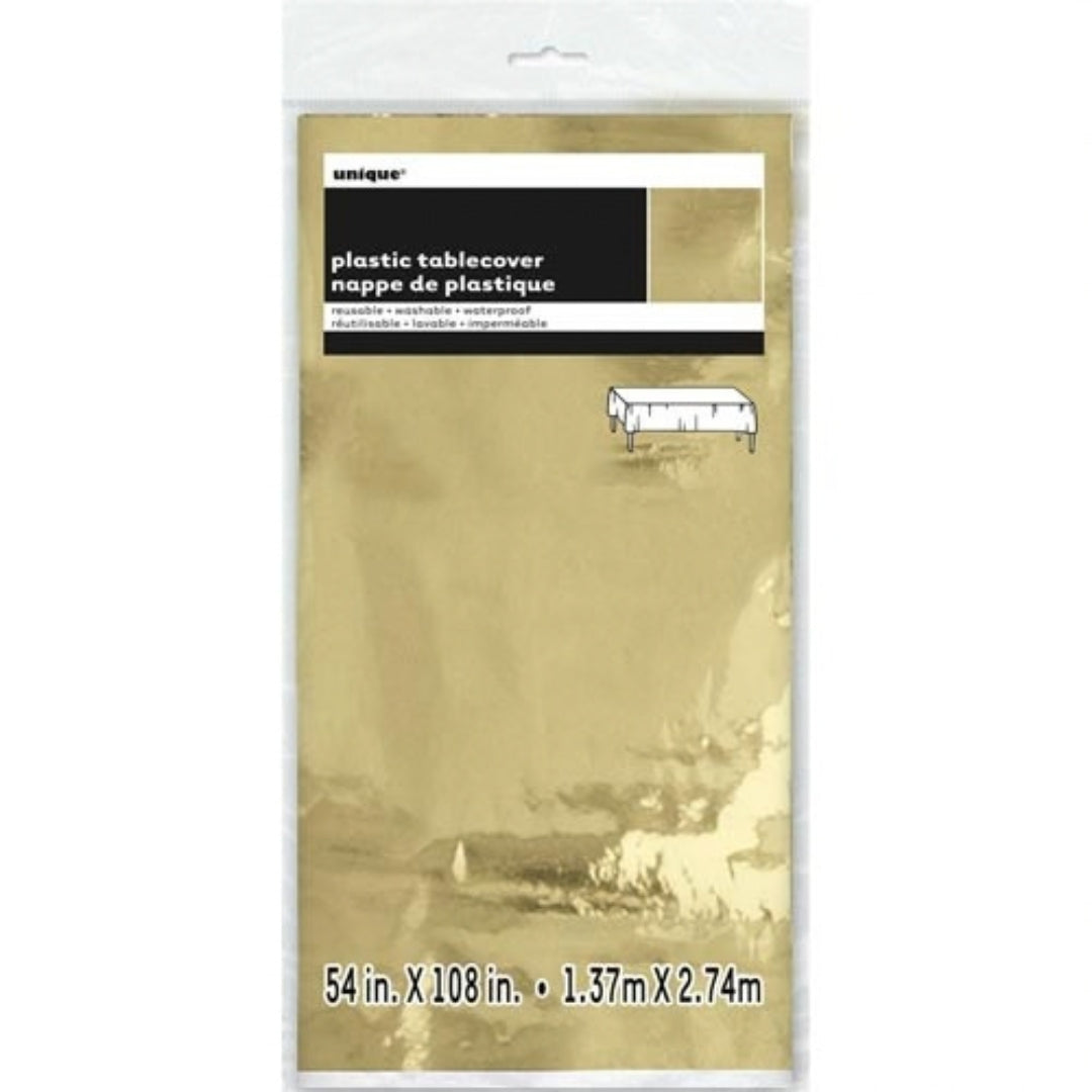 Unique Plastic Table Cover 1.37 x 2.74m - Gold/Foil