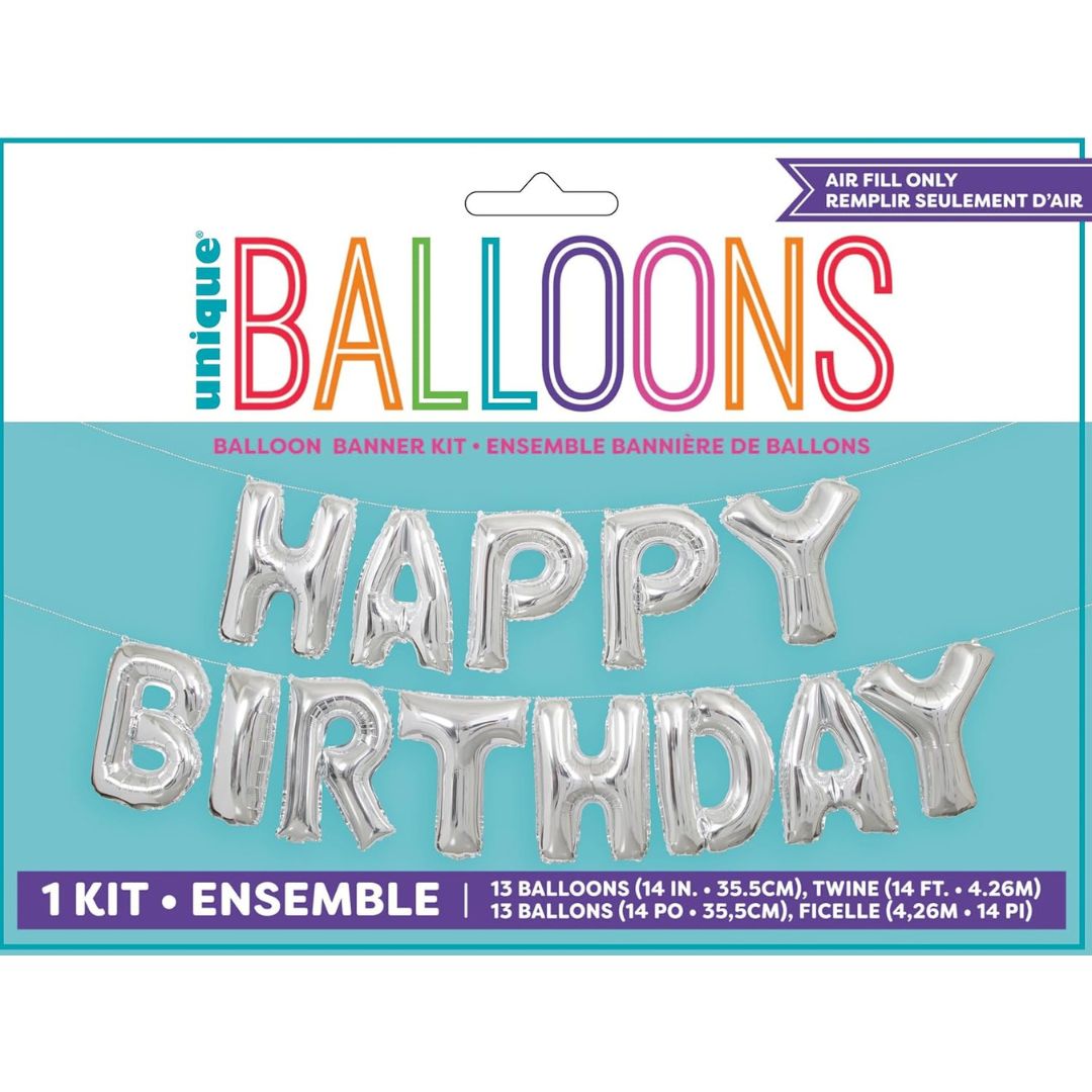 Unique Foil Stunning Letter Balloon Banner Kit Silver - Happy Birthday