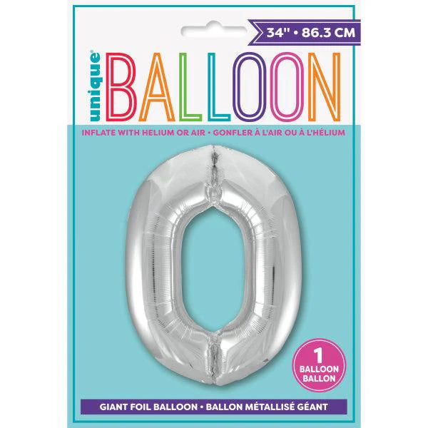 Unique Helium Foil Balloon 86.3cm - All Numbers! - Silver