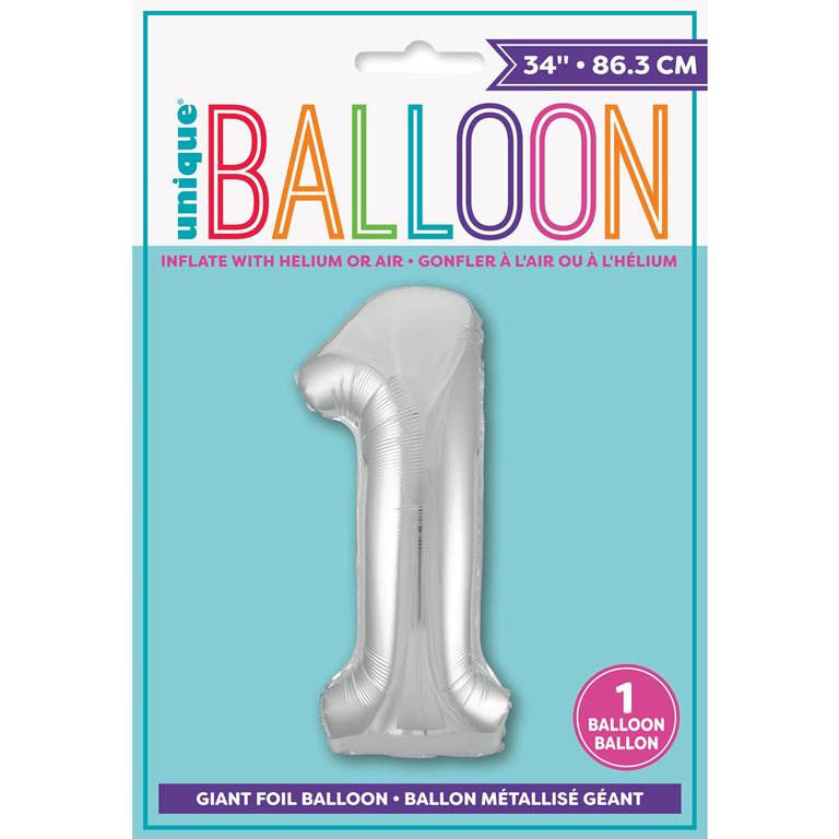 Unique Helium Foil Balloon 86.3cm - All Numbers! - Silver