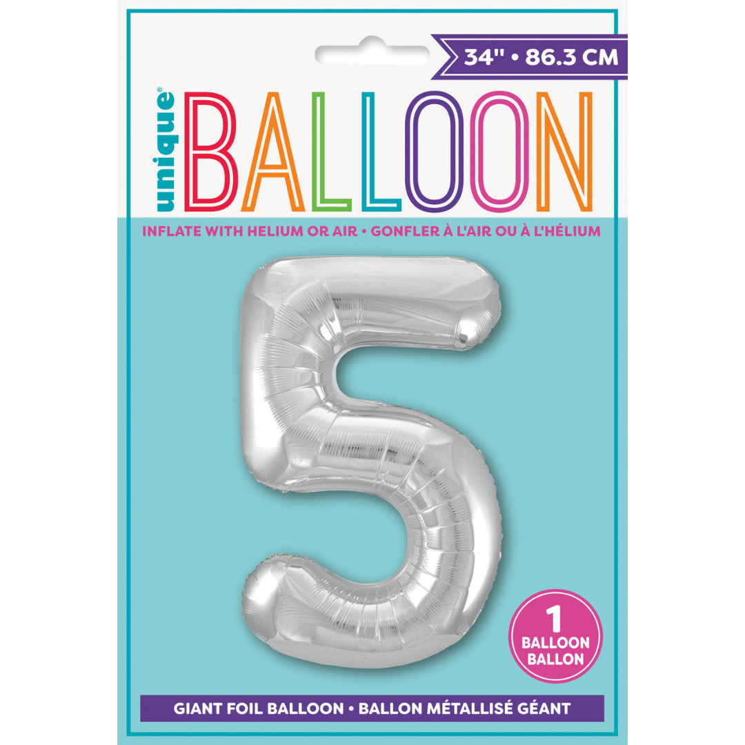 Unique Helium Foil Balloon 86.3cm - All Numbers! - Silver