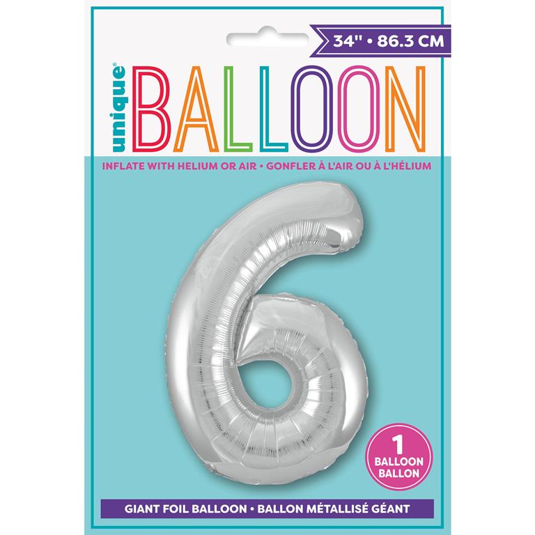 Unique Helium Foil Balloon 86.3cm - All Numbers! - Silver