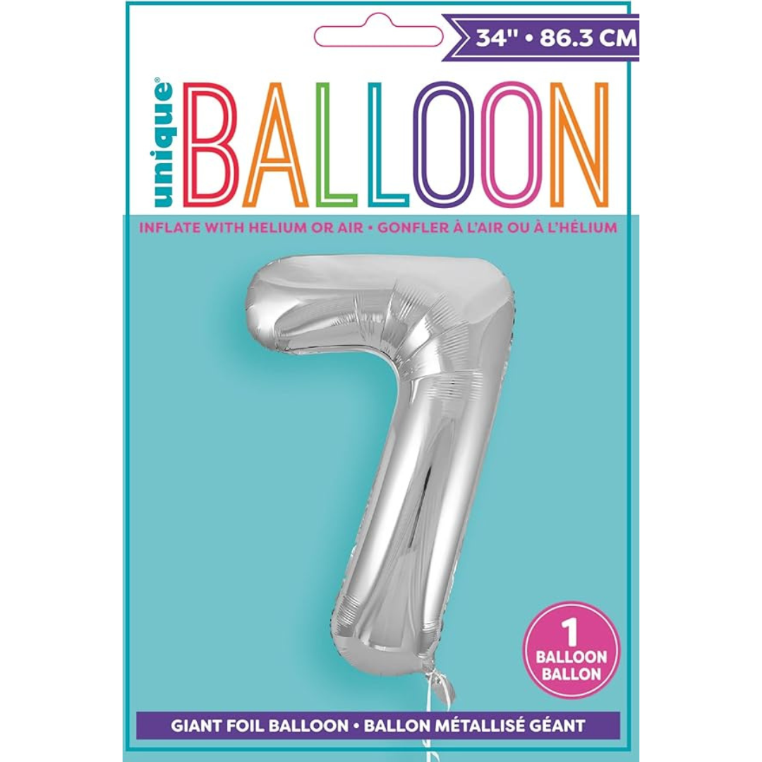 Unique Helium Foil Balloon 86.3cm - All Numbers! - Silver