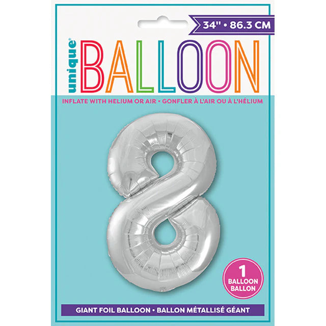 Unique Helium Foil Balloon 86.3cm - All Numbers! - Silver