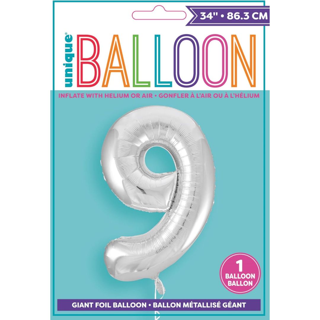 Unique Number Balloon 86.3cm Silver - 9