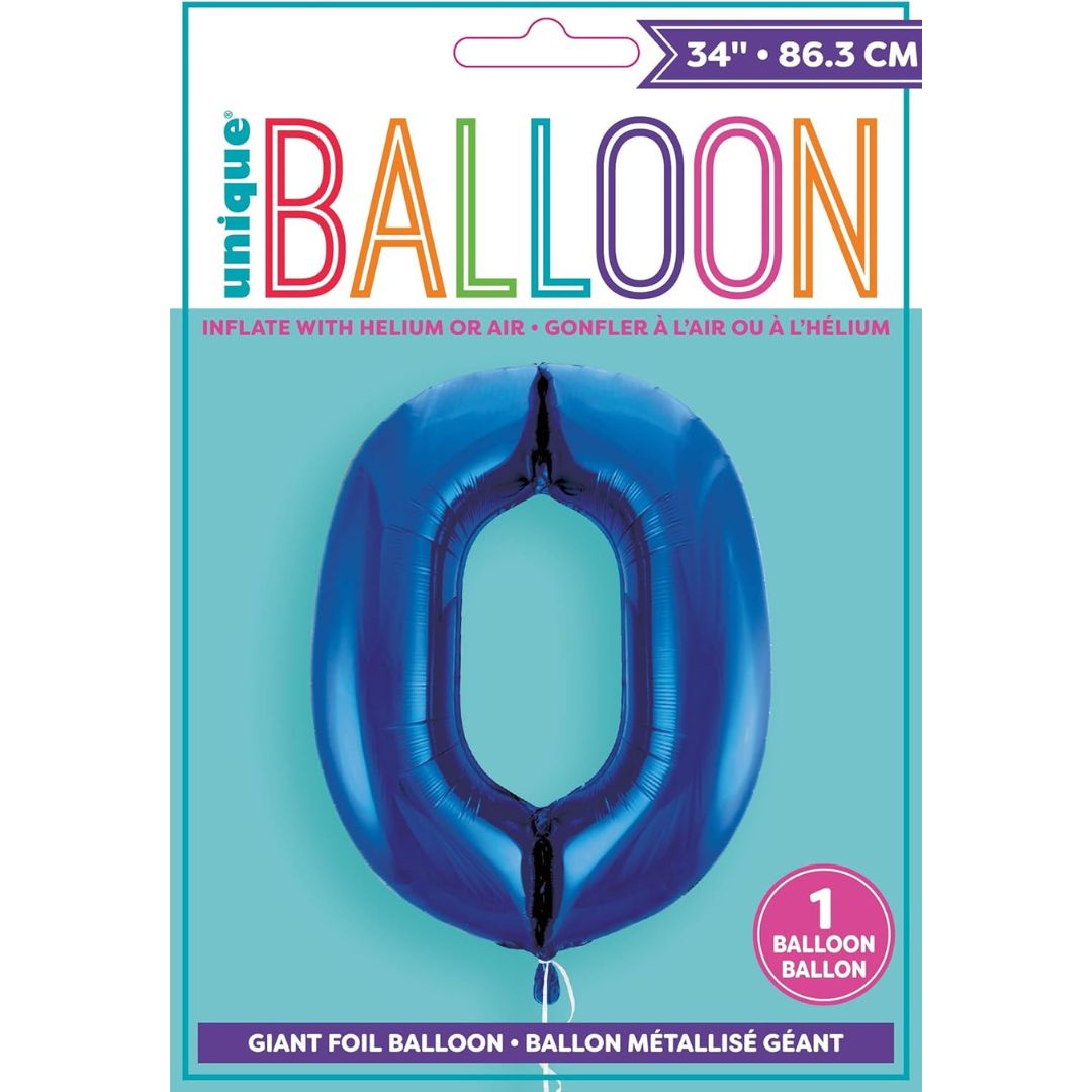 Unique Helium Foil Balloon 86.3cm - All Numbers! - Blue