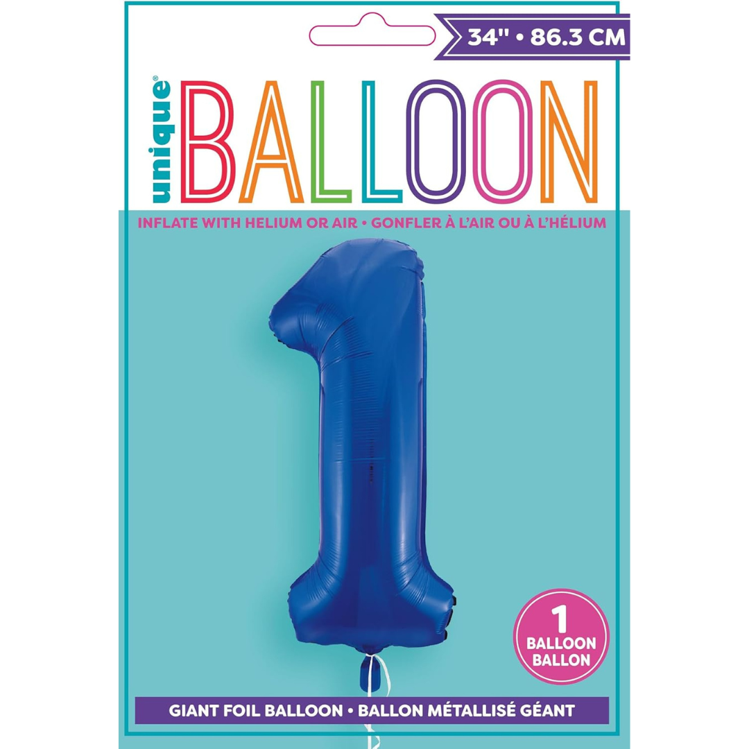 Unique Helium Foil Balloon 86.3cm - All Numbers! - Blue