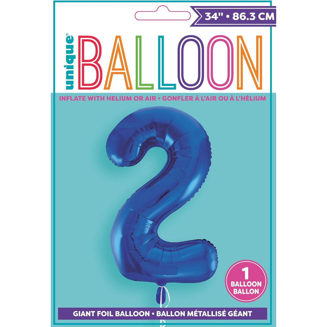 Unique Helium Foil Balloon 86.3cm - All Numbers! - Blue