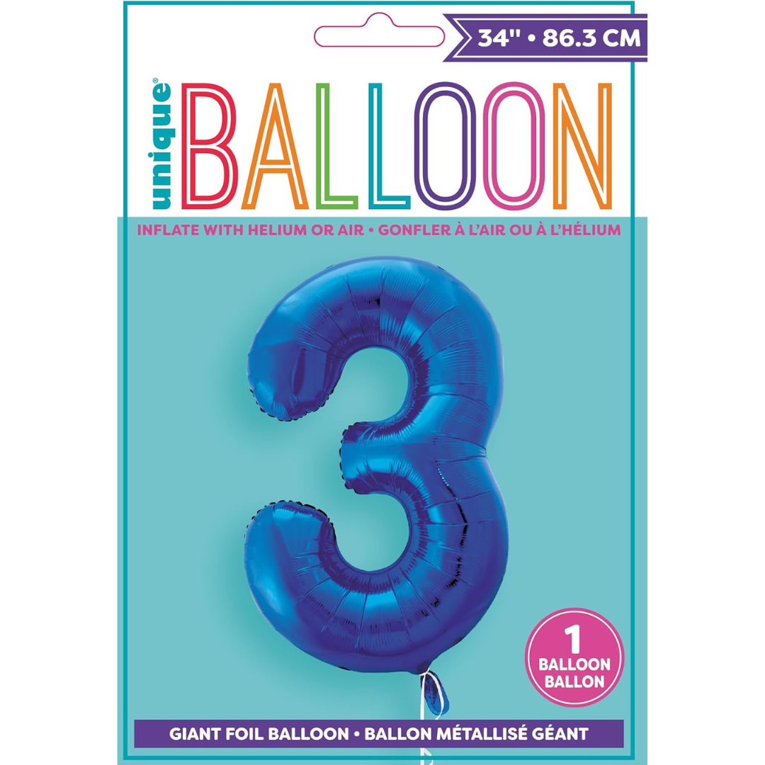 Unique Helium Foil Balloon 86.3cm - All Numbers! - Blue