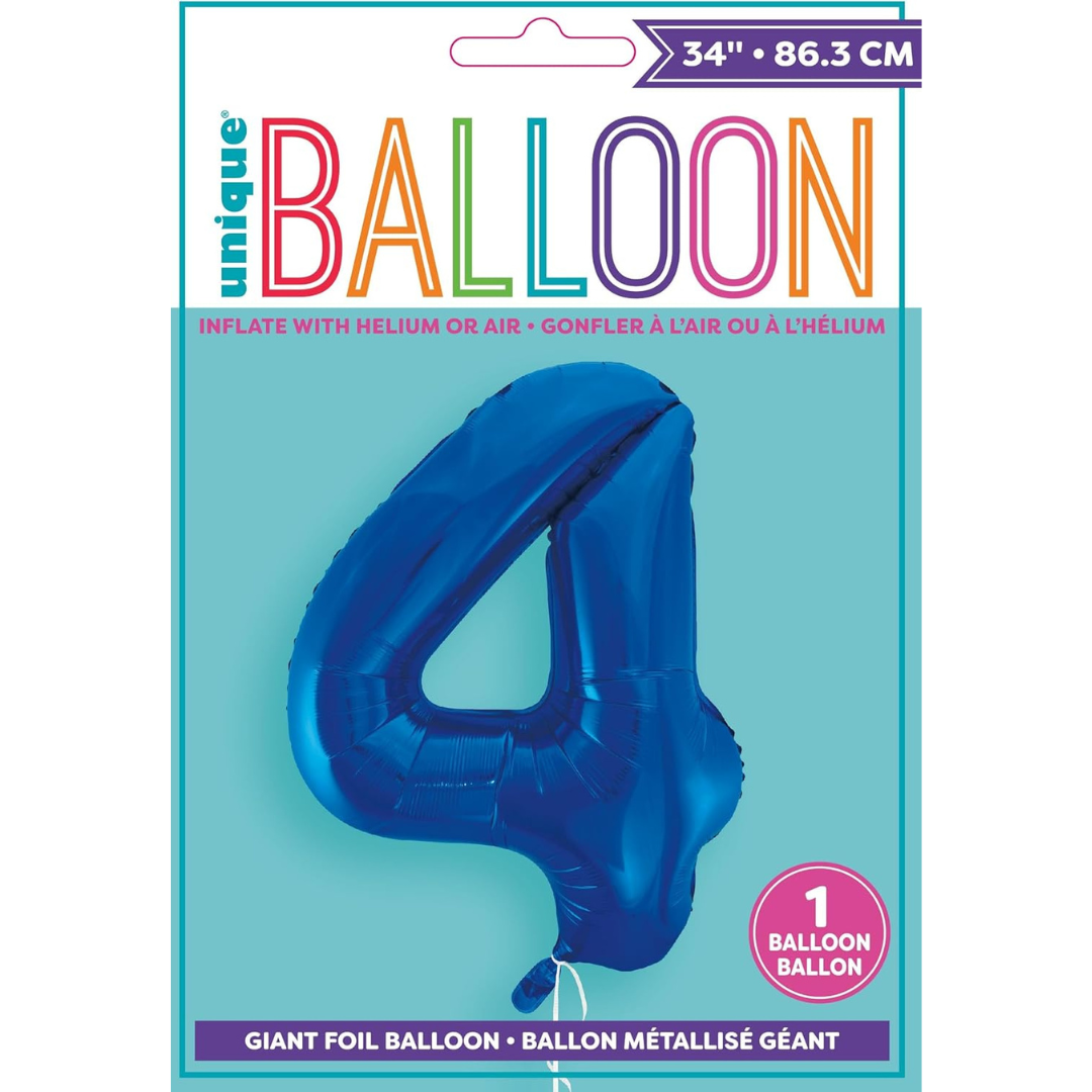 Unique Helium Foil Balloon 86.3cm - All Numbers! - Blue