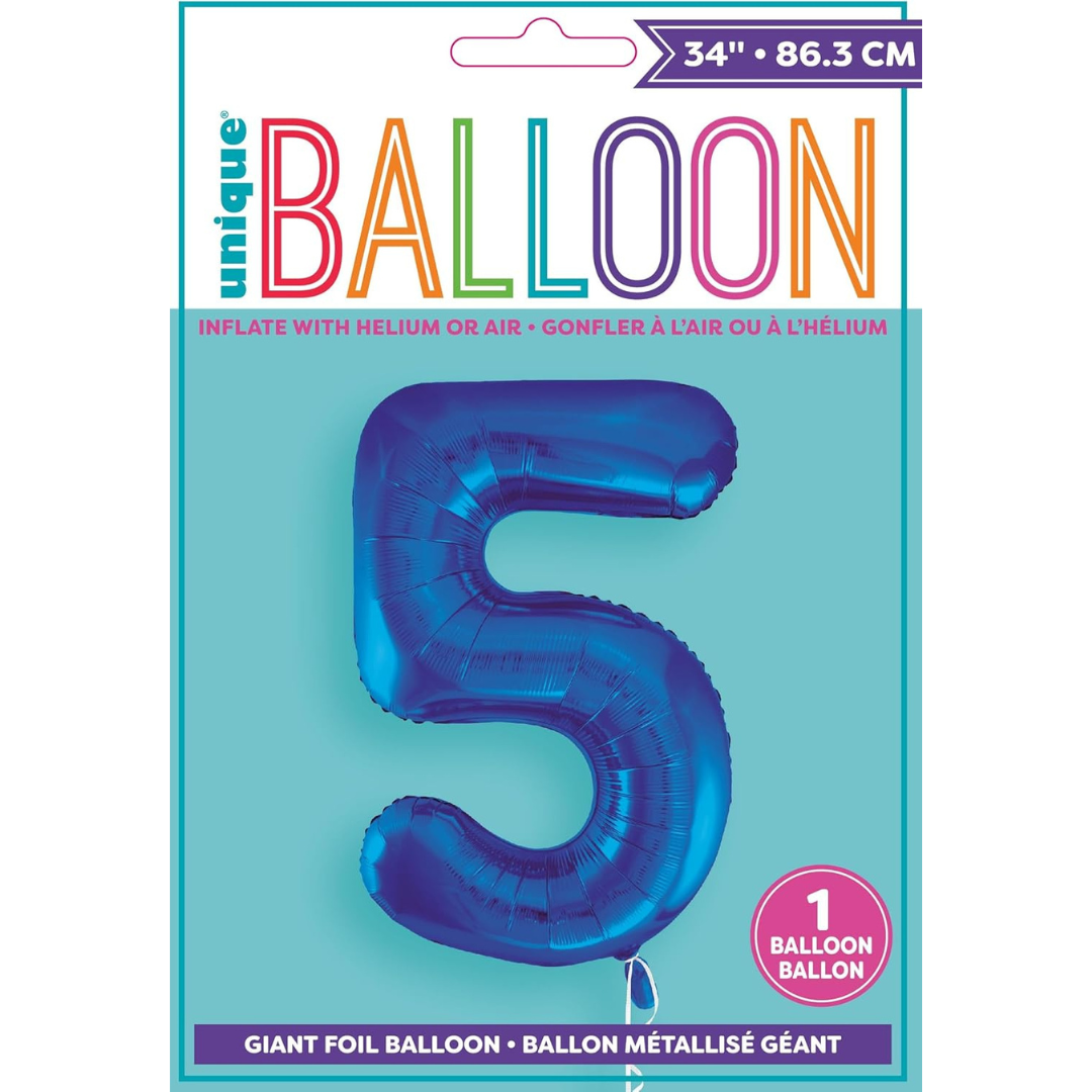 Unique Helium Foil Balloon 86.3cm - All Numbers! - Blue