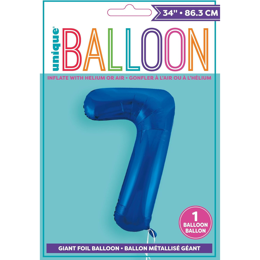 Unique Helium Foil Balloon 86.3cm - All Numbers! - Blue
