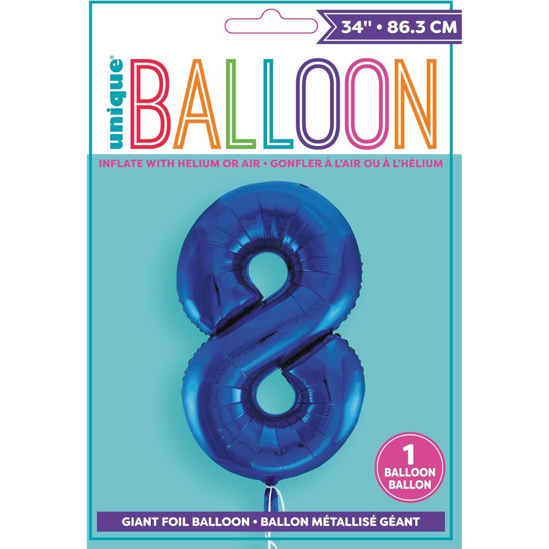 Unique Helium Foil Balloon 86.3cm - All Numbers! - Blue