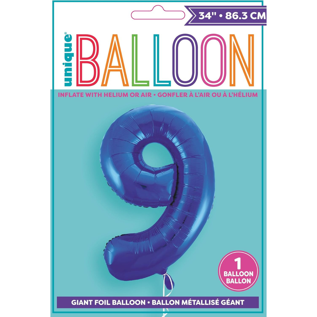 Unique Helium Foil Balloon 86.3cm - All Numbers! - Blue