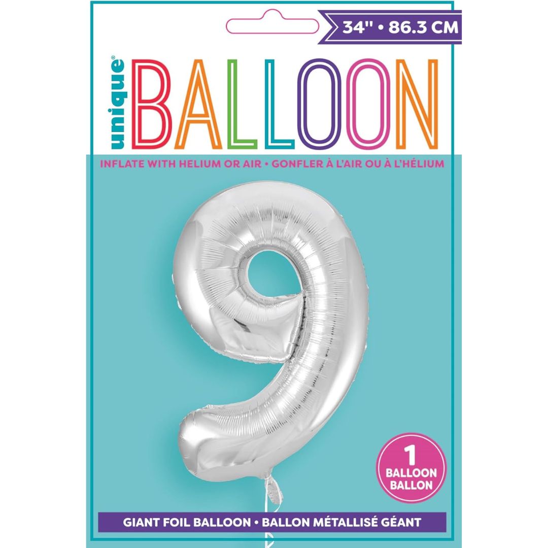 Unique Helium Foil Balloon 86.3cm - All Numbers! - Silver